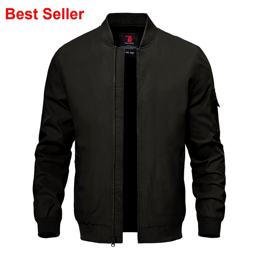 Lightweight Bomber Jacket Windbreaker Polyester Shell Zip Up Casual